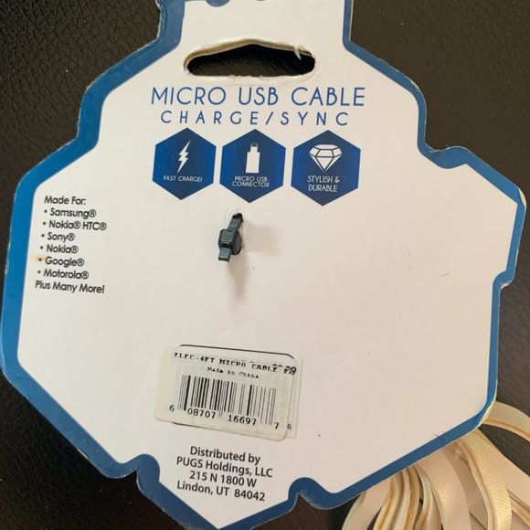 NEW PUGS white Micro USB Cable Charge & Sync Tassel clip - Samsung Sony Google - Picture 4 of 5